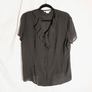 H&M Charcoal Sheer Blouse with Ruffles